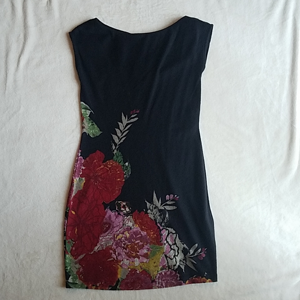 NWT. Black floral mini dress